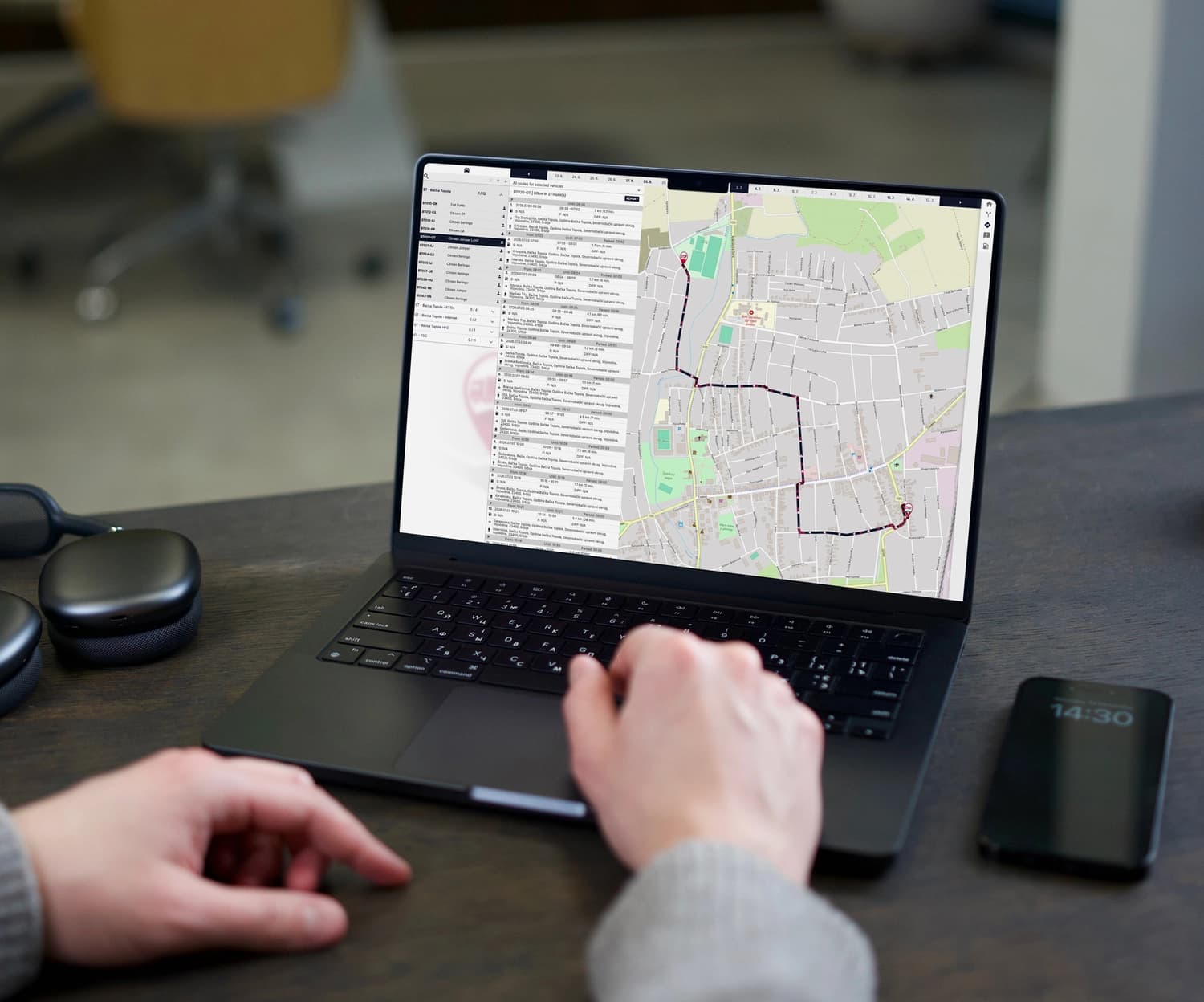 GPS fleet tracking system interface on a laptop