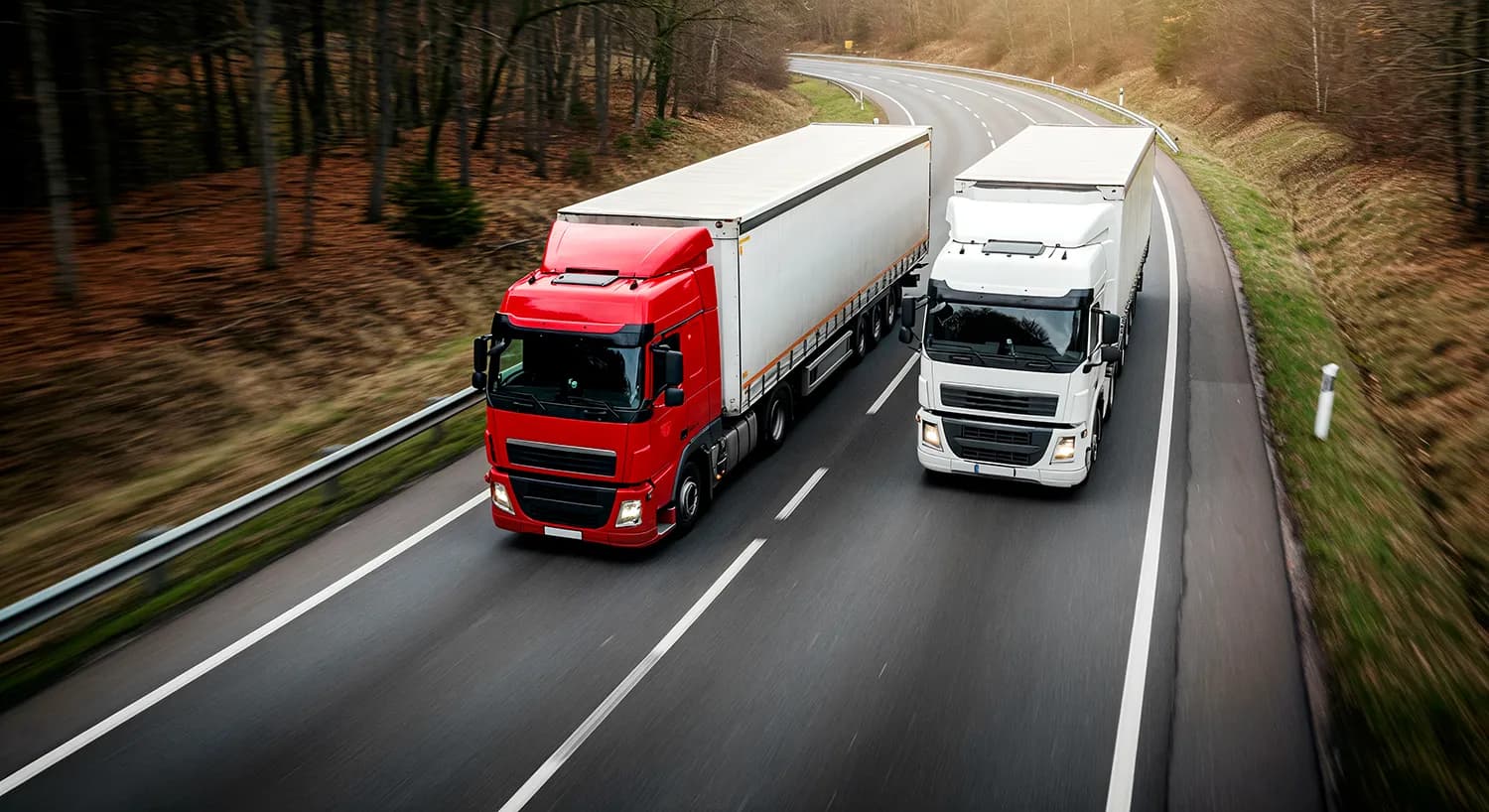 Two trucks on a highway
