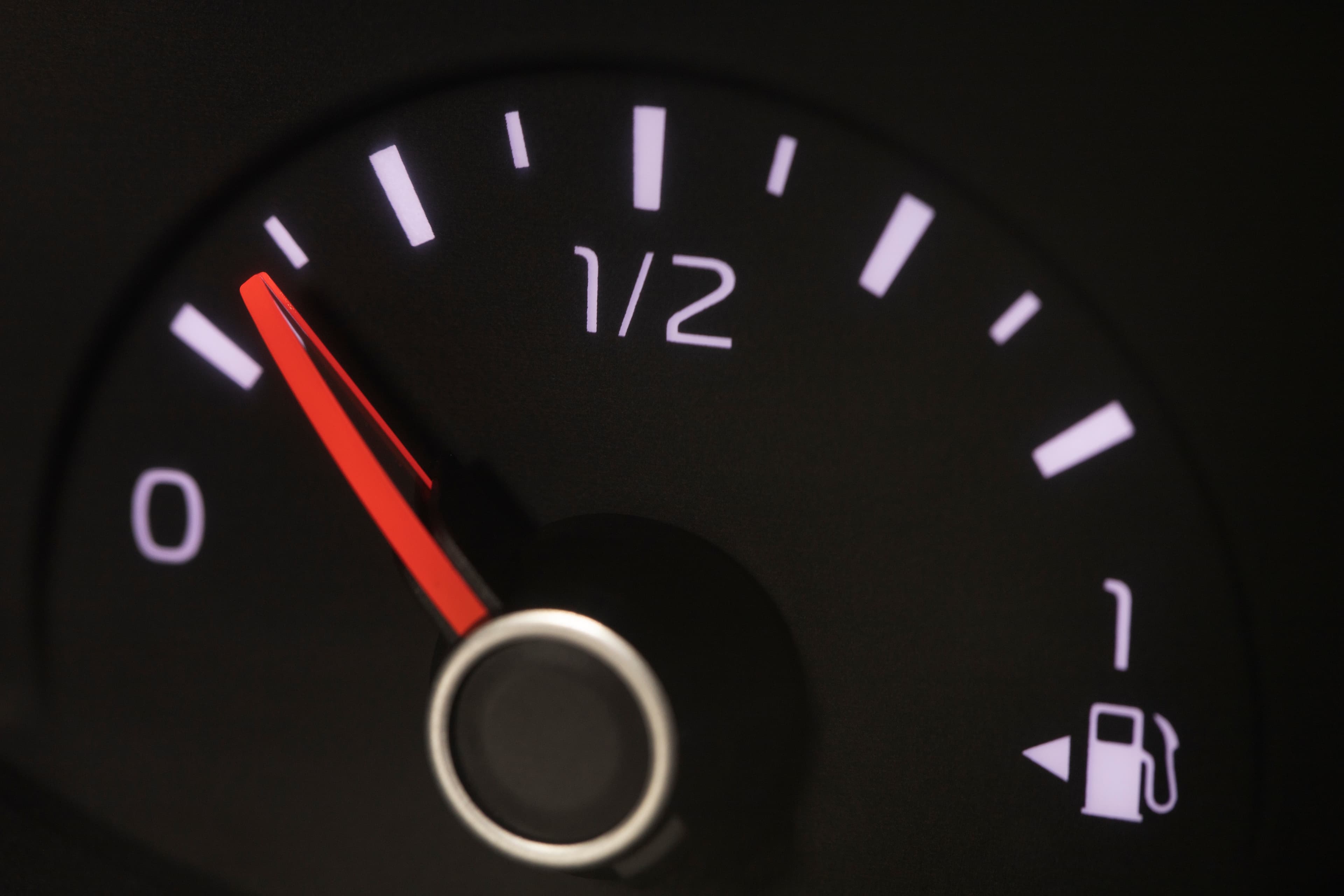 Fuel gauge on a vehicle dashboard.