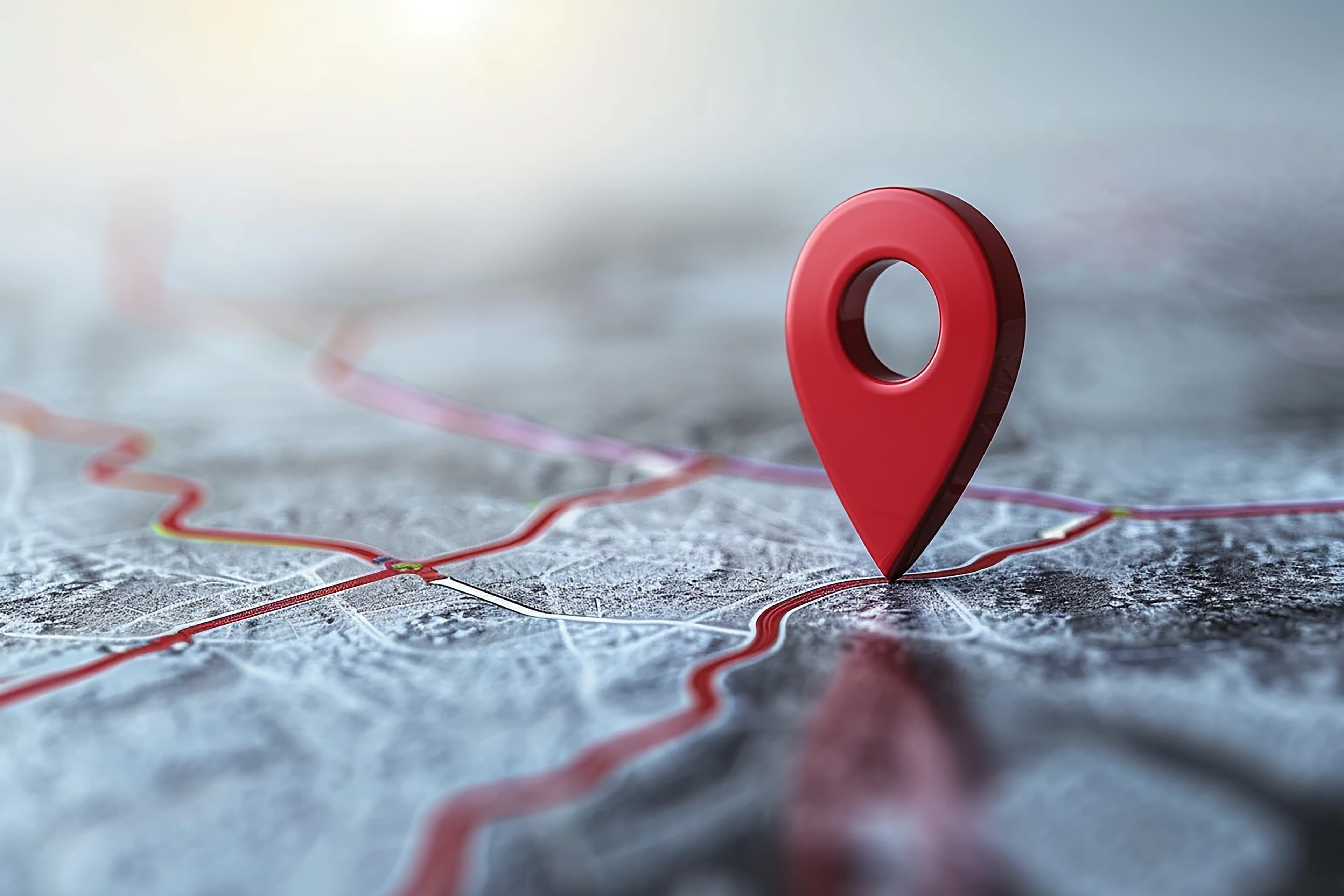 Red location marker on a map with a highlighted route.